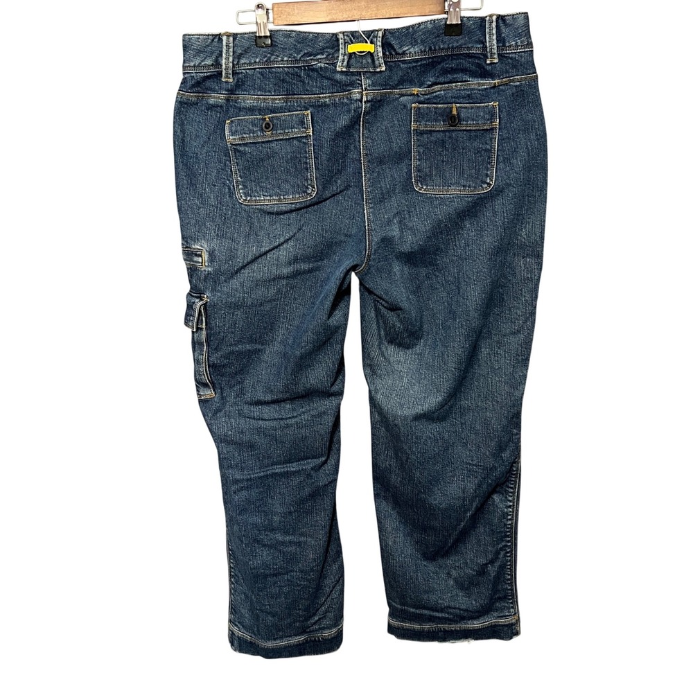 Vintage 90's Lands' End Lined Denim Cargo Pants 8 Pockets Blue Jeans Size 16 - Picture 3 of 11